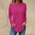 thumbnail image 1 of Mefallenssiah Chemisiers d'Automne pour Femmes à Col Rond, Couleur Unie, Mode, Smockés, Manches Longues, Hauts, Rose Vif, TG, 1 of 5