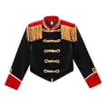 thumbnail image 3 of Hansber Enfants Garçons Uniforme d'Équipe de Tambour-Major Tenue de Performance de Batteur Veste à Franges de Fanfare et Chapeau Noir 6, 3 of 7