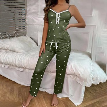 Weiqiqre Ensembles de Pyjama pour Femmes Ensemble de Pyjamas en Satin Cactus Manches Courtes Chemise Boutonnée Tenue de Nuit avec Pantalon Long