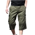 thumbnail image 3 of Styesk Men's Pants Men's Summer Solid Color Multi Pocket Workwear With Elastic Waist Button Fashion Shorts, 3 of 9