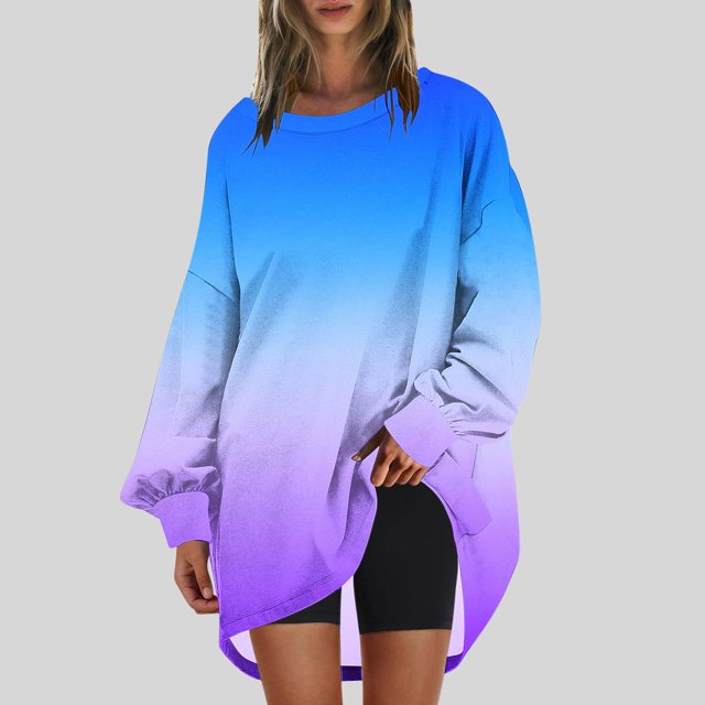 RXIRUCGD Chandail Ample à Col Rond pour Femmes, Imprimé, Manches Longues, Tunique, Violet, Taille : S