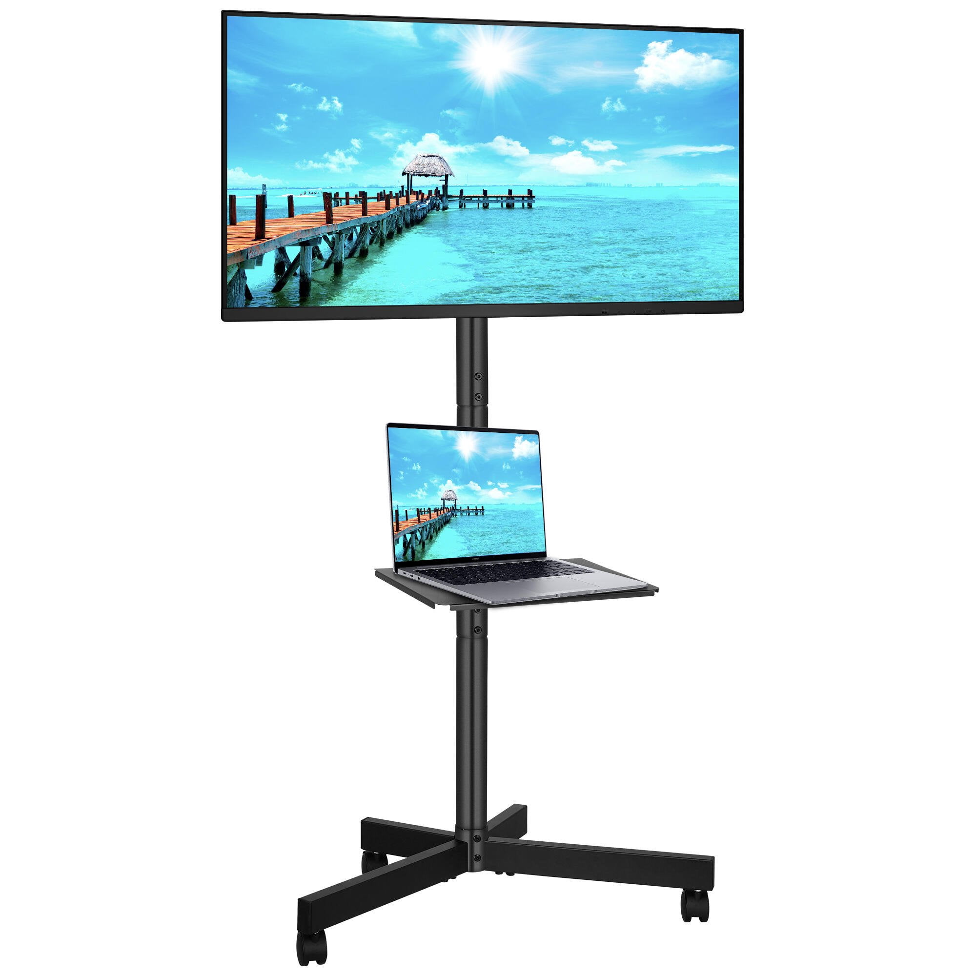 Mobile Floor TV Stand for 26-55 Inch Screen, Rolling TV Cart with Laptop Tray and Lockable Wheels Hold up to 88lbs, Max VESA 400x400mm