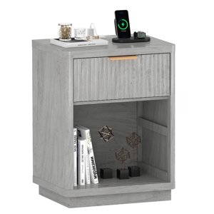 BeesClover Fluted Farmhouse Night Stand, Fluted Nightstand with Charging Station, FlutedNightstand Bedroom with Drawers, Modern Mid Century Bedside Table w/Metal Handle