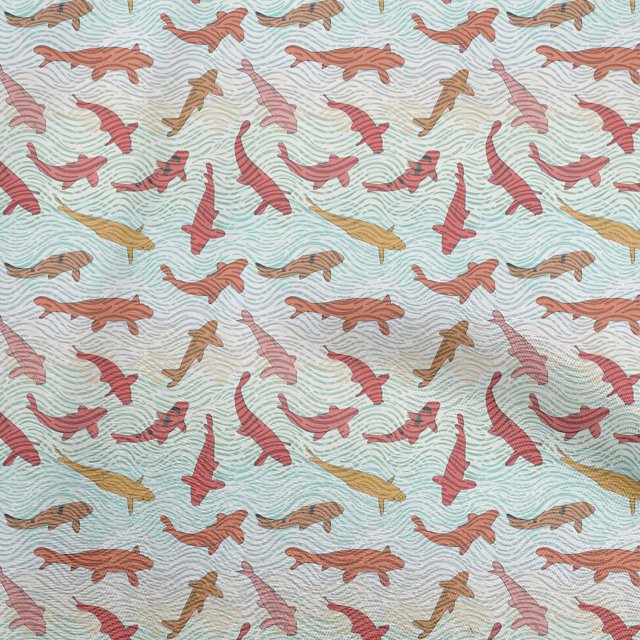 oneOone Rayon Red Fabric Asian Japanese Koi Fish With Wave Craft Projects Decor Fabric Printed By The Yard 56 Inch Wide