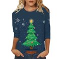 thumbnail image 2 of Chemises pour Femmes Décontractées à Imprimé de Noël Amples à Manches Trois Quarts à Col Rond Hauts de Style Professionnel Décontracté pour Femmes en Liquidation, 2 of 5