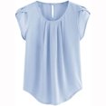 thumbnail image 3 of Chemise Décontractée pour Femme en Mousseline Unie à Manches Courtes et Col Rond, Blouse à Manches Courtes (Bleu Pâle, 2TG), 3 of 6