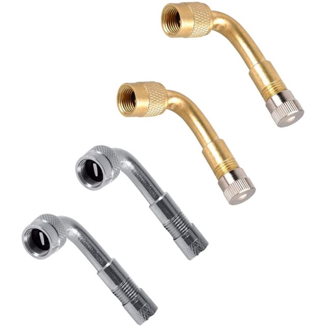 KEWAYO Adaptateur d'Extension de Valve de Pneu 4 Pcs 90°, Extensions Universelles de Tige de Valve Universelles, Valve de Roue Incurvée en Laiton