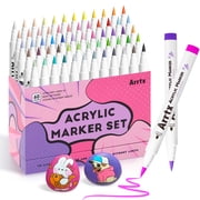 Arrtx 60 Pcs Acrylic Paint Markers for Kids&Adults, Extra Brush Tip Water Based Marker Paint Pen for DIY Painting, Wood, Glass, Fabric, 60 Animation colors