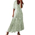 thumbnail image 1 of Penkiiy Robe d'Été Boho pour Femmes 2024 à Manches Courtes à Volants avec Franges, Col en V, à Volants, Fluide, Ligne A, Maxi, 2TG, Vert, 1 of 7