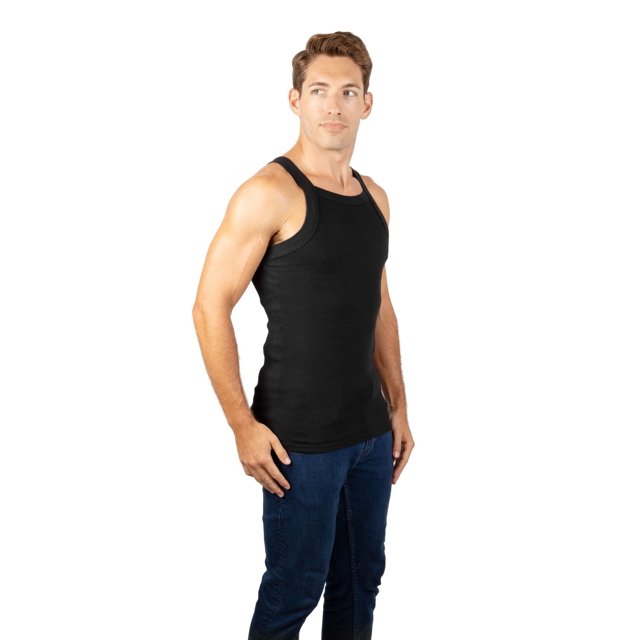 3 Packs AC Basics Men's G-unit Style Cotton Tank Tops Square Cut Muscle Rib A-Shirts