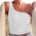 thumbnail image 1 of Pompotops Summer Women Slim Solid Color One Shoulder Vest Sleeveless Short Top, 1 of 4