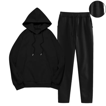 Pisexur Sweatsuits for Women Set Jogger Set Hoodie Two Piece Lounge Suit Long Sleeve Athletic Outfits Kangaroo Pockets Black,XL