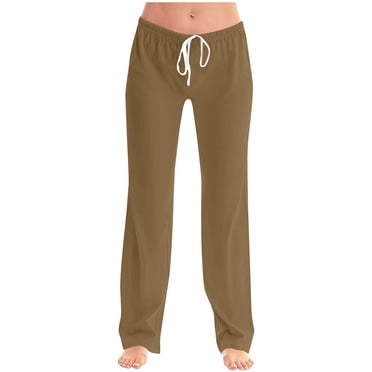 ohmzyzo Womens Summer Fashion Solid Casual Elastic Waist Drawstring Long Pants