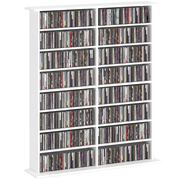 HOMCOM Media Storage Cabinet 8-Tier DVD Shelf with Adjustable Shelves White
