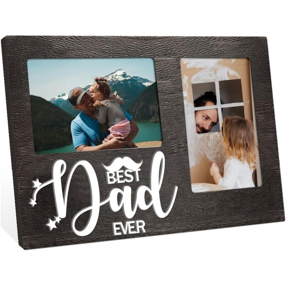 1 Pc Picture Frame for Dad Best Dad Ever Double Frame Hold 4x6 Inch Dad Gift From Son Daughter Love to Father 3D Photo Frame MDF Wall Frame for Father's Day Birthday