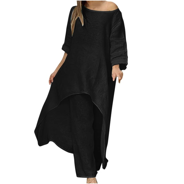 Yuyuzo Womens Suits Long Sleeve Pullover Irregular Two Piece Set Fall Casual Round Neck Tops Shirt Set Outfit