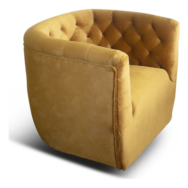 Allora Chaise Pivotante à Dossier Capitonné en Velours Style Mid-Century Jaune Doré