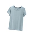 thumbnail image 2 of Weiqiqre T-Shirt à Col Rond pour Femme à Manches Courtes Ajusté T-Shirt Mince Uni Haut de Pyjama Pyjama à Manches Courtes, 2 of 8