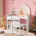 thumbnail image 1 of Twister.CK Kids Vanity with LED Mirror, 2-in-1 Princess Makeup Vanity Desk & Chair Set for Little Girls, Toddler Vanity Table, Storage Cabinet & Shelves, White, 1 of 8