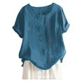 thumbnail image 1 of WEIYLL T Shirts for Women Plus Size Linen Loose Tunic Breathable Boho Solid Blue Blouse Sizes XXXXXL, 1 of 3