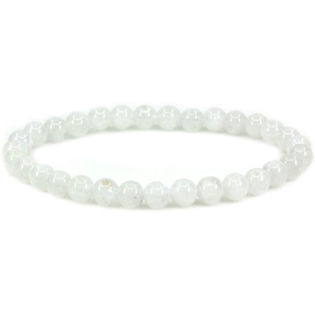 Bracelet Extensible Unisexe en Perles Rondes de 6 mm en Pierre de Lune Blanche Naturelle