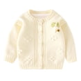 thumbnail image 1 of RXIRUCGD Bow Solid Color Baby Knitted Sweater Cardigan( Beige, Size:3 Months ), 1 of 2