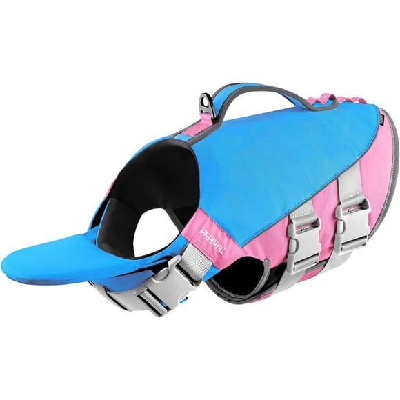 Gilet de Sauvetage pour Chien, Bouée de Sauvetage Réfléchissante avec Poignée de Sauvetage, Gilet Flottant Ajustable, Aide à la Flottabilité Élevée pour Chien Très Grand Bleu Rose