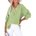 thumbnail image 2 of Womens Casual Button V Neck Long Sleeve Shirts Oversized Solid Blouses Tops Light Green XXXL, 2 of 7