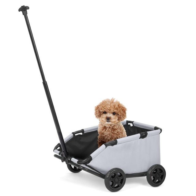 Poussette mini Pliable pour Chien, Équipée d'Une Corde de Sécurité, d'Un Panier de Rangement et d'Un Coussin de Siège Intégré, avec Poignée Rétractable, Convient aux Voyages, au Magasinage, à la Marche et aux Jeux