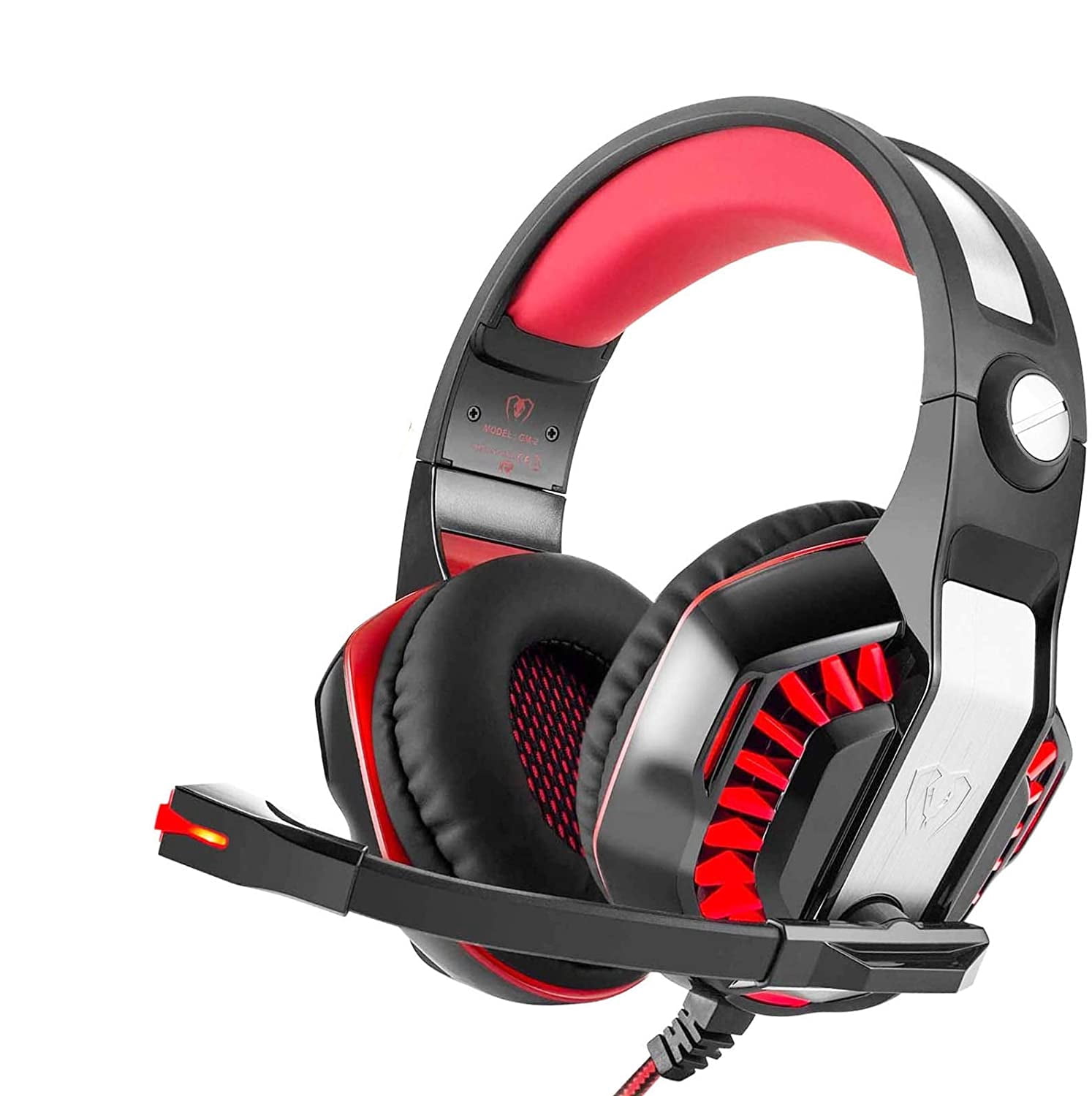 Pro Gaming Headset for PC PS4 Xbox One with Mic Over-Ear Headphones for Laptop Computer Games with Noise Cancelling Stereo 50mm Driver Memory Earmuffs Volume Control Gift for Kids Boy Teens