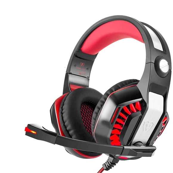 Pro Gaming Headset for PC PS4 Xbox One with Mic Over-Ear Headphones for Laptop Computer Games with Noise Cancelling Stereo 50mm Driver Memory Earmuffs Volume Control Gift for Kids Boy Teens