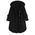 thumbnail image 1 of WEIYLL Womens Fleece Jacket Pocket Irregular Long Hooded Button Sleeve Plus Size Black Cold Weather Tops Size 5XL, 1 of 5