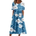 thumbnail image 2 of Meichang Robes de Plage à Imprimé Floral pour Femmes avec Poches Manches Courtes T-Shirt Robe d'Été Détente Col Rond Robe Maxi Tunique Plissée Fluide Confortable Vacances Robes d'Été, 2 of 5