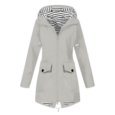 CEHVOM Women Solid Rain Jacket Outdoor Plus Size Waterproof Hooded Windproof Loose Coat