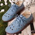 thumbnail image 4 of WRKEKC Womens Sandals Solid Color Stitched Cut Out Design Breathable Round Toe Closed Toe Lace Up Soft Sole Flat Sandals Casual, 4 of 9