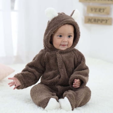 TopLLC Newborn Baby Fleece Bodysuit Infant One Piece Hoodies Cute Kids Hooded Romper Outerwear with Bear's Ears Toddler Reversible Thicken Winter Coats Jacket