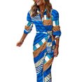 thumbnail image 1 of Sexy Dance Robes pour Femmes Imprimé Floral Été Plage Robe d'Été Géométrique Longue Robe Col en V Manche 10 Bleu G, 1 of 2