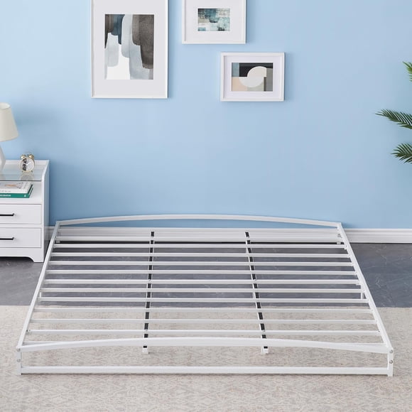 King Size Metal Platform Bed Frame 6 In Low Profile Heavy Duty No Box Spring Needed Under Bed Storage Arch Design White
