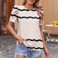 thumbnail image 2 of Pisexur Hauts pour Femmes, Hauts de Sortie pour Femmes & T-Shirt à Manches Courtes Col Rond Imprimé, Haut Ample, Hauts de Printemps pour Femmes Beige, P, 2 of 6