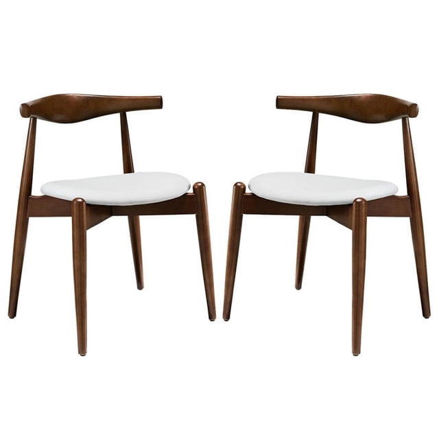 Modway Stalwart 18" Wood Dining Side Chair, Dark Walnut/White, Set of 2