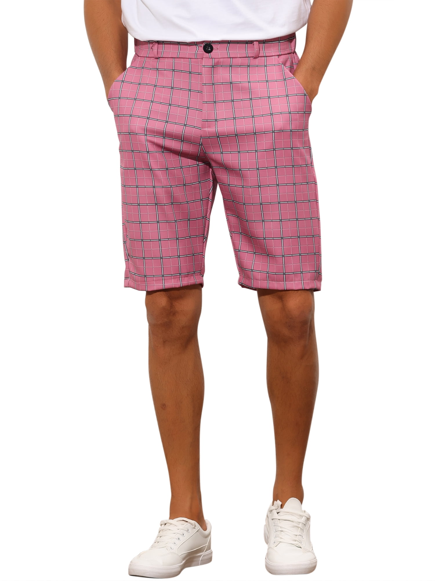 INSPIRE CHIC Men's Shorts Plaid Pattern Straight Fit Comfort Flat Front Checked Shorts 36 Pink