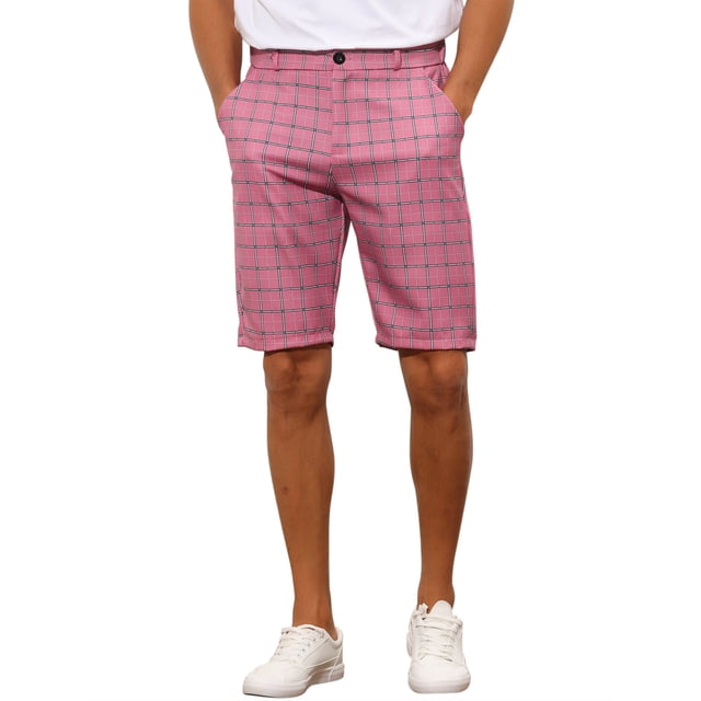 INSPIRE CHIC Men's Shorts Plaid Pattern Straight Fit Comfort Flat Front Checked Shorts 38 Pink