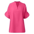 thumbnail image 4 of WEIYLL Ladies Summer Tops Solid Color V Neck Sleeved Off Shoulder Hot Pink Blouse Sizes M, 4 of 5