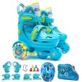 thumbnail image 1 of Kids Rollerblades Beginner Set with Flashing Wheels - Light Blue Skates, Protective Gear, Backpack & Roadblocks for Sizes 27-30 (Small), 1 of 6