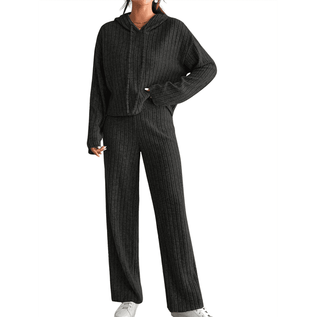 Womens Lounge Sets 2 Piece Matching Pajamas Fall Fashion Ribbed Knit Outfits Long Sleeve Casual Sweatsuits