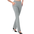 thumbnail image 2 of CFLVAEK Womens Office Flare Pants Casual Tummy Control Drawstring Waisted Slacks with Pocket Solid Color Work Straight Pant Casual Tall Lenth Business TrousersGray M, 2 of 5