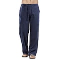 thumbnail image 1 of MAWCLOS Mens Pants Drawstring Trousers Solid Color Bottoms Leisure Summer Elastic Waist Loungewear Blue XL, 1 of 2