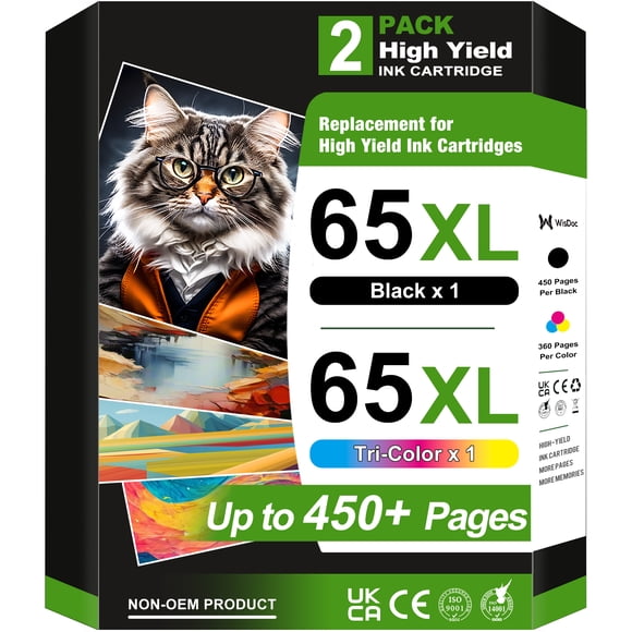 65XL Ink Cartridges for 65 Ink Cartridge for AMP 100 120 for Deskjet 3772 3752 3755 Envy 5055 5010 5000 Printer (Black, Tri-Color)