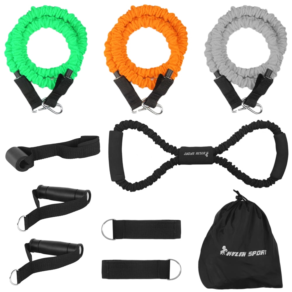 10PCS Resistance Tube Bands Set with Protective Nylon Sleeves Elastic Exercise Workout Bands Door Anchor Ankle Straps Handles for Home Training Workout Equipment