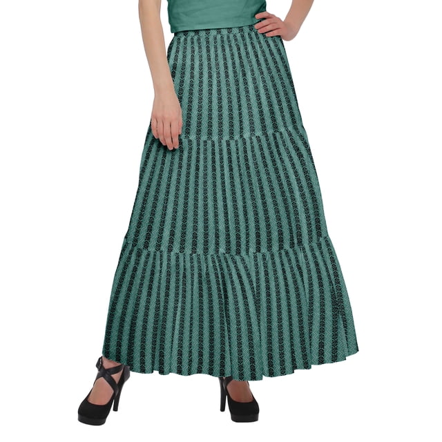 Moomaya Jupe Longue Imprimée pour Femmes Style Portefeuille Grande Taille Jupe Maxi à 3 Niveaux